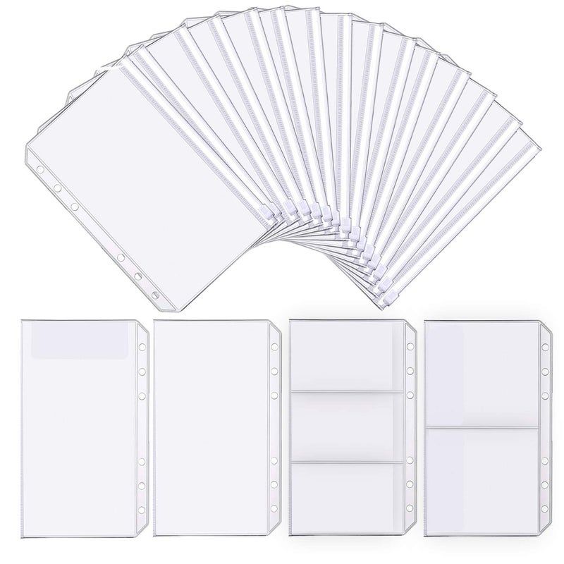 LeeLoon 32 Pcs Binder Pockets A6 Size 6 Holes Binder Zipper Pouch Folders for 6-Ring Notebook Binder Loose Leaf Bags, Waterproof PVC Pouch Document Filing Bags,Name Cards and Receipt - Image 1